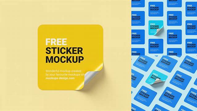 1799+ Square Sticker Mockup Smart Object PSD