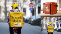 2077+ Food Delivery Backpack Mockup Smart Object PSD