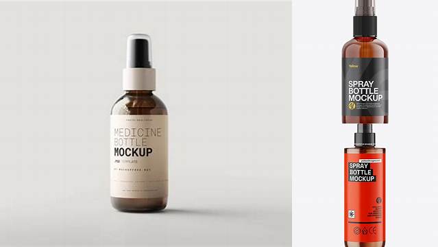 2955+ Amber Spray Bottle Mockup Free Smart Object PSD