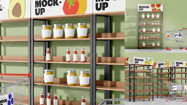 489+ Supermarket Shelf Mockup Free Free PSD