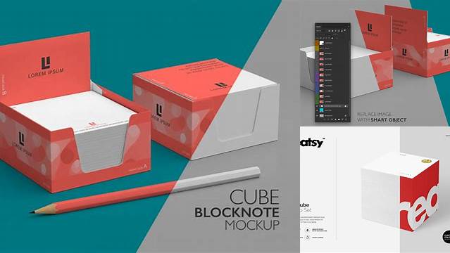 5629+ Cube Block Note Mockup Easy Editable