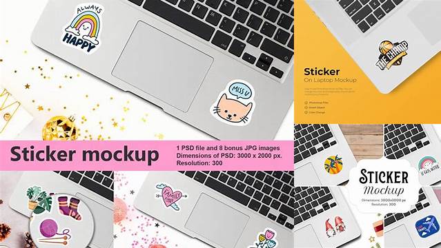 6034+ Laptop Stickers Mockup Easy Editable