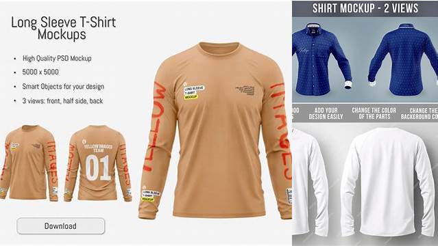 7618+ Long Sleeve Shirt Mockup Psd Layered Photoshop Template