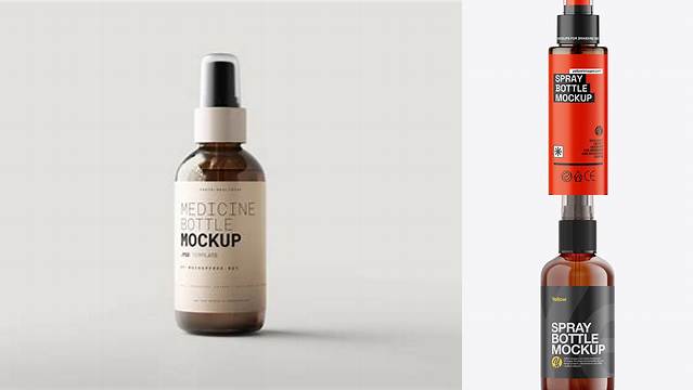 8382+ Amber Spray Bottle Mockup Advanced Photoshop Template