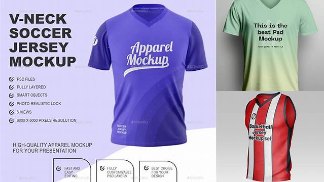 8636+ V Neck Jersey Mockup Free Layered PSD File