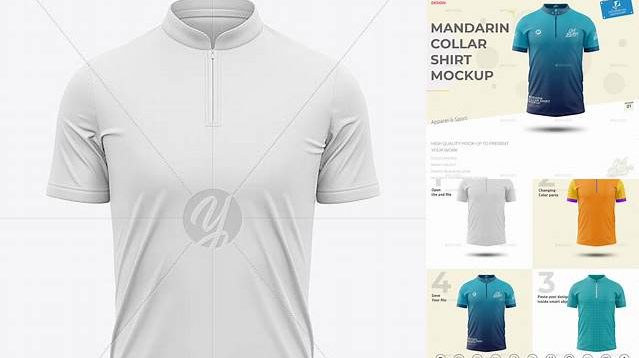 8857+ Chinese Collar T Shirt Mockup Smart PNG Image