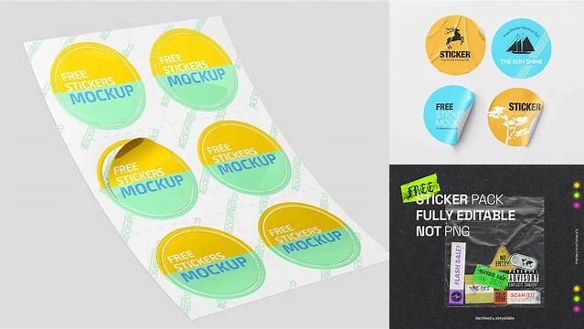 9160+ Sticker Pack Mockup PSD Free Download