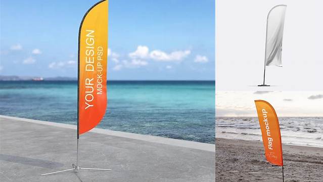 9565+ Beachflag Mockup Free Free PSD